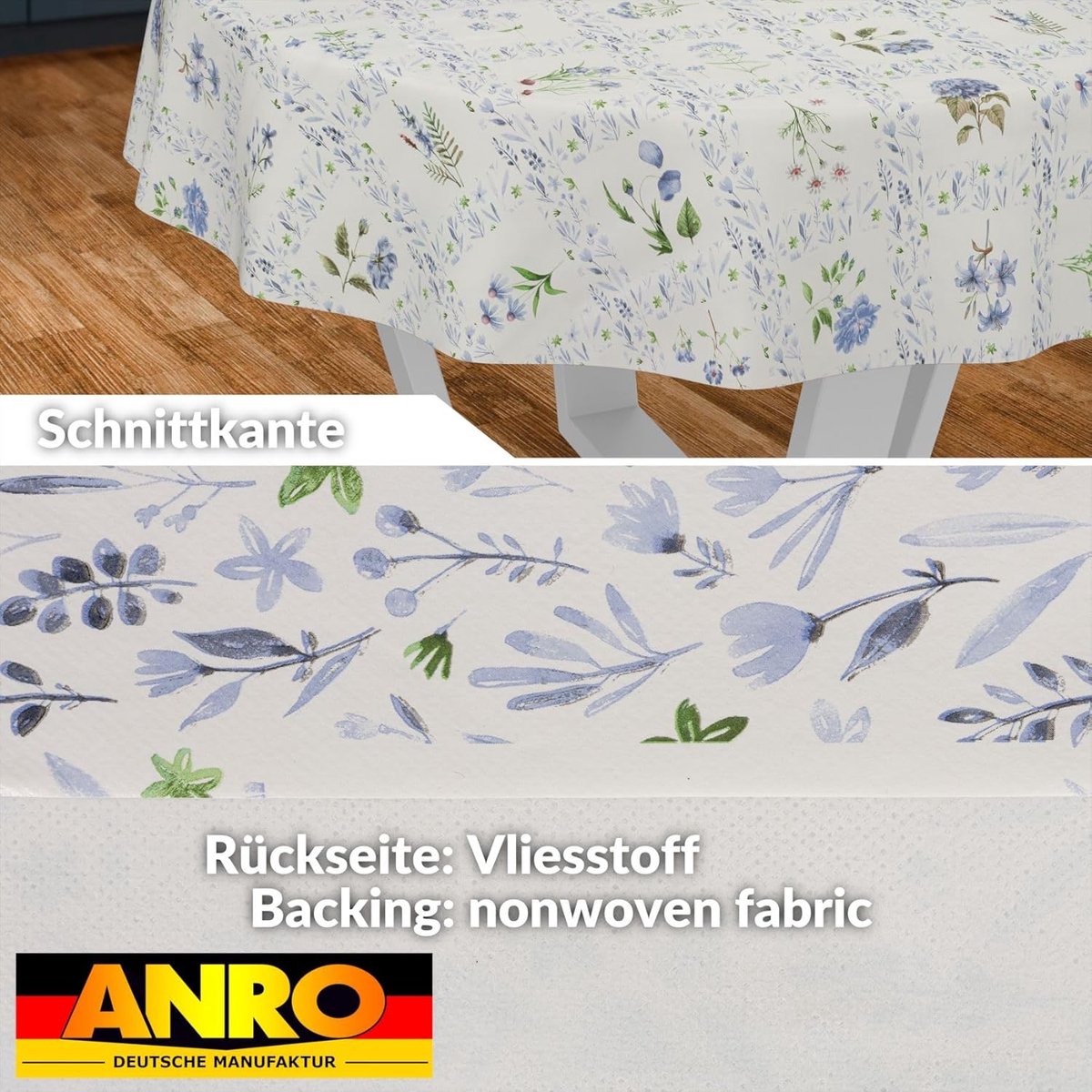 Ronde Wasdoek Tafelkleed 120cm Waterafstotend Bloemruit Blauw - Afwasbaar & Snel Schoon