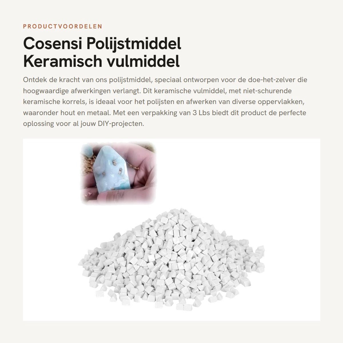Dailygoods- Polijstmiddel 3 Lbs - Keramisch Vulmiddel - Niet-Schurend - DIY Benodigdheden - Driehoek Schuurmiddel - Hoogwaardige Korrels