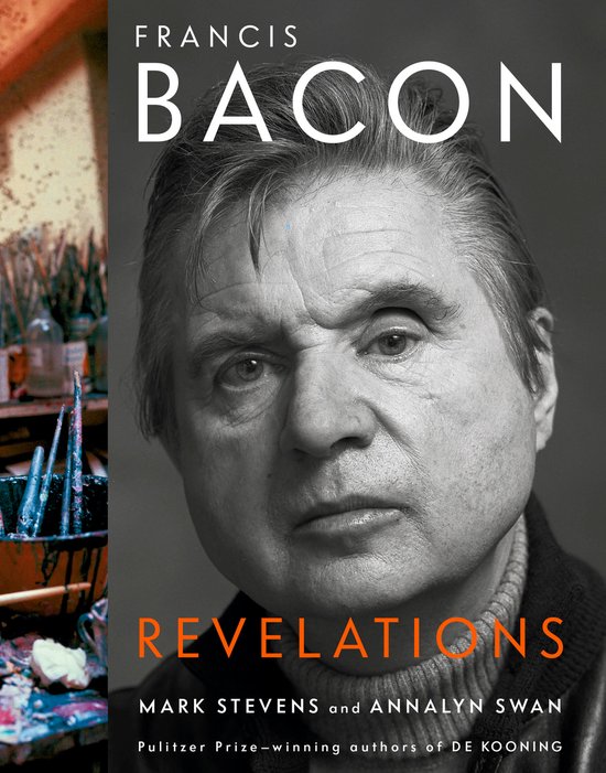 Portret van Francis Bacon, auteur van 'Revelations'. Titel en auteursnamen zichtbaar.