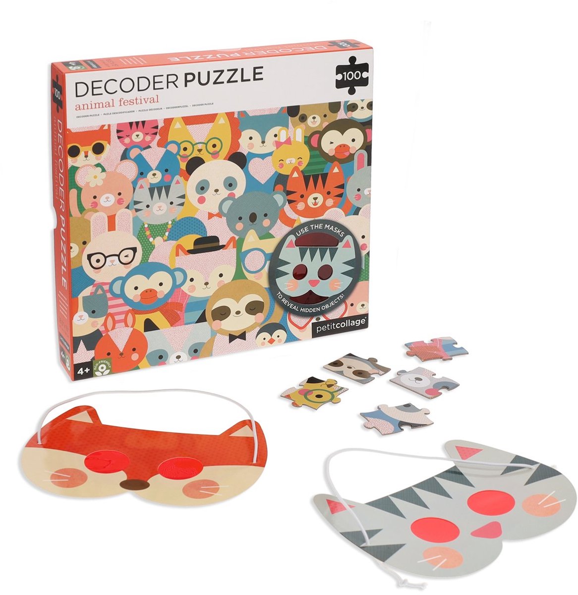 Petit Collage Merkloos 3d puzzel met verborgen dieren en decoder bril (100 stukjes)