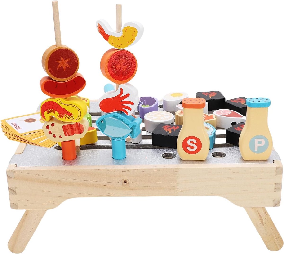Houten BBQ Speelset - Keuken Speelgoed - Buiten Spelen - 45 Delige Set - 30 x 23 x 5 cm