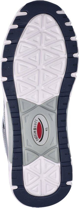 Zool van een lichtblauwe Gabor Rollingsoft sneaker met witte en donkerblauwe rand.