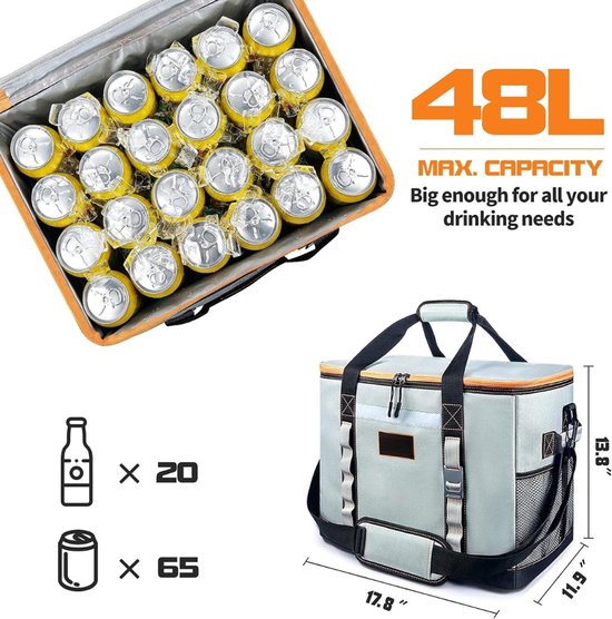 Picknicktas met Opener & Afneembare Schouderriem - Picknickmand - Lunchtas - Lunch Bag - Koeltas - Koelrugtas - Koelrugzak - Cooler Bag - Thermotas - Nylon - 48L - Grijs - van Imperatoris van Imperatoris — afbeelding 3
