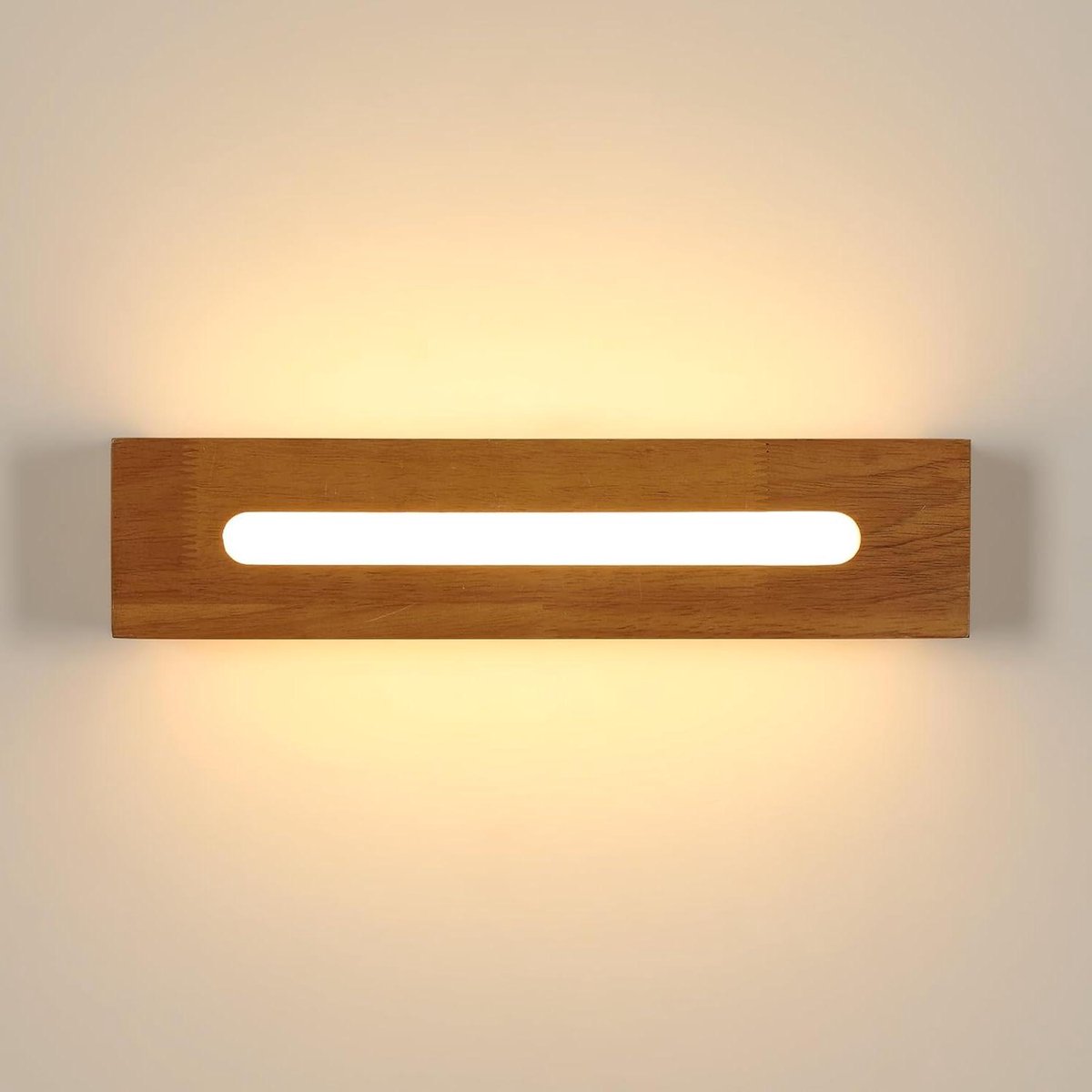 Wandlamp LED Modern - Hout Metaal Lamp - Sfeerverlichting Binnen - Uniek Houtnerf Patroon - 34X8X8cm - Houtkleur Warmwit