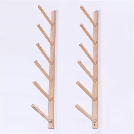 Yogamat Opbergrek - Muurhouder Gym Organizer - Thuisgymnastiek Opbergen - Houten Wandmontage - Houtkleur van Yogamat — afbeelding 5
