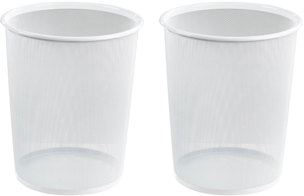 Prullenbakken Set - Kantoorbakken Papierbak - Kantoor Thuis - Metalen Gaas Ontwerp - 20 Liter Bak - Wit