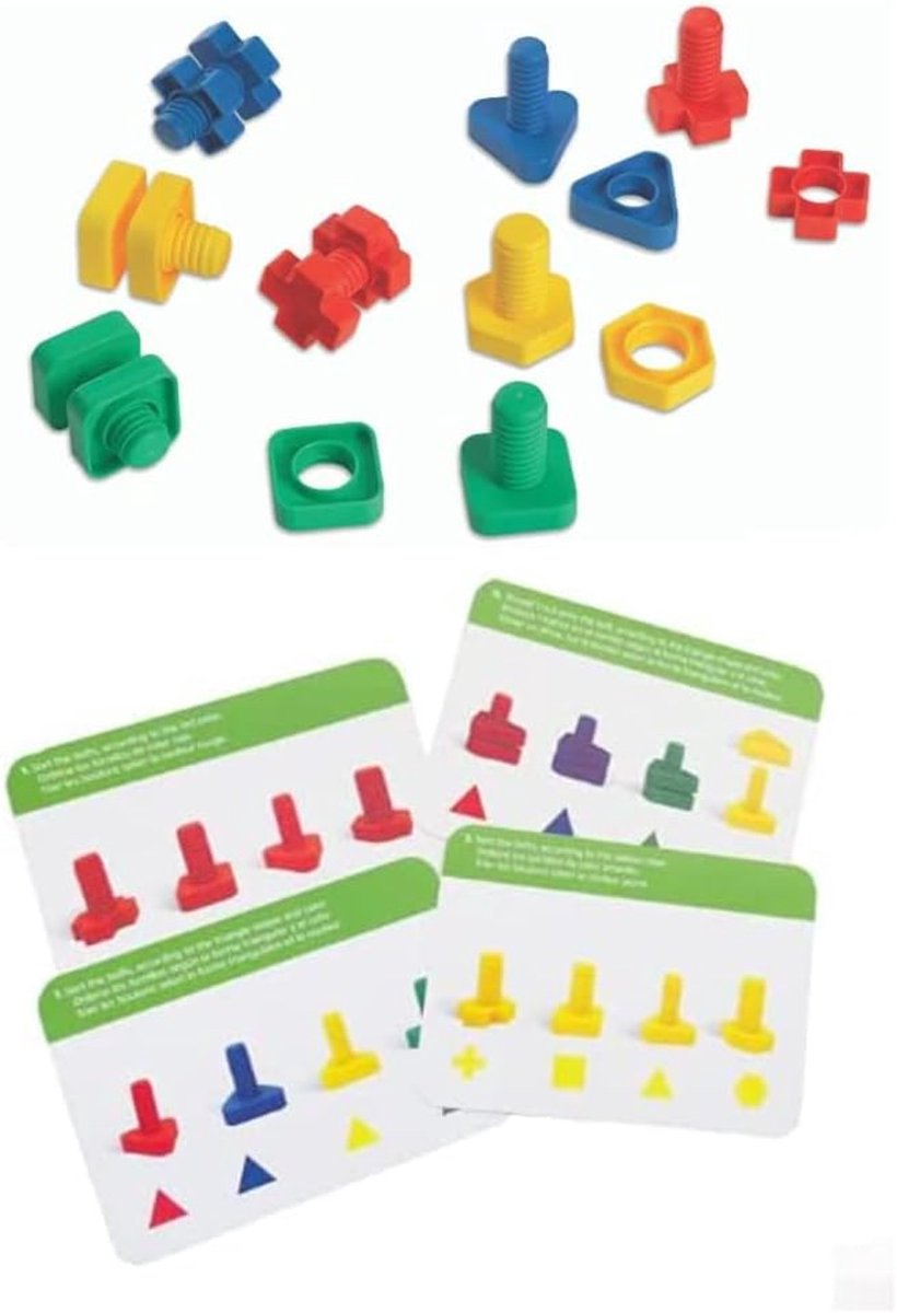 Schroeven en bouten - Bouwblokken set - Motorische ontwikkeling - 144 gekleurde stukken - 38 x 28 x 9 cm