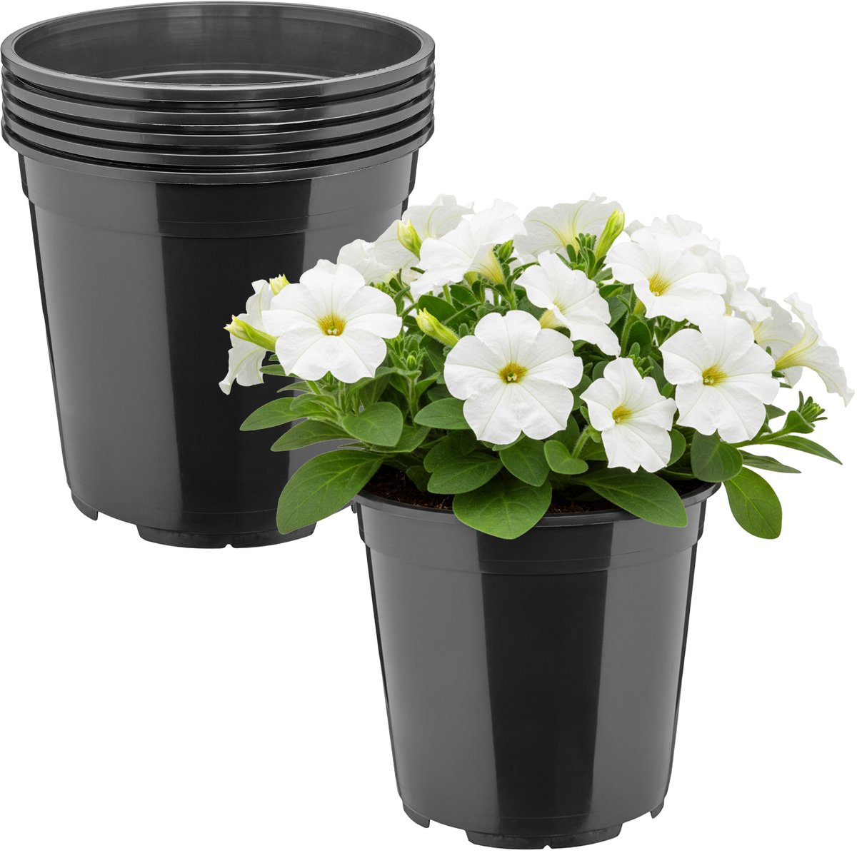 Garronda Set van 5 hoge ronde kunststof bloempotten met drainagegaten (Zwart, Ø20 x 19 cm (4L)) GD-KW-RH
