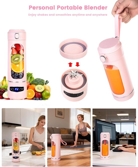 20Oz 600ml Grote Inhoud - Persoonlijke Draagbare Blender - Hoog Vermogen Draadloos - Voor Smoothies & Shakes - Roze — afbeelding 4