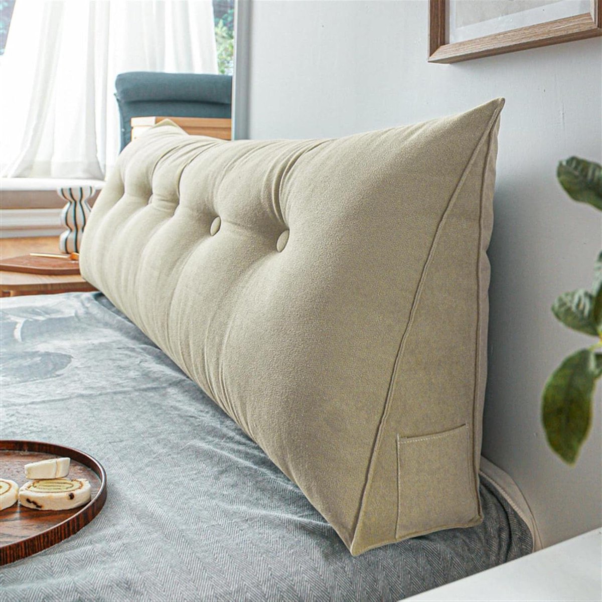 Driehoek Kussen - Leeskussen Steun - Rug Ondersteuning - Zachte Fluweel Stof - 60x20x50cm - Grijs