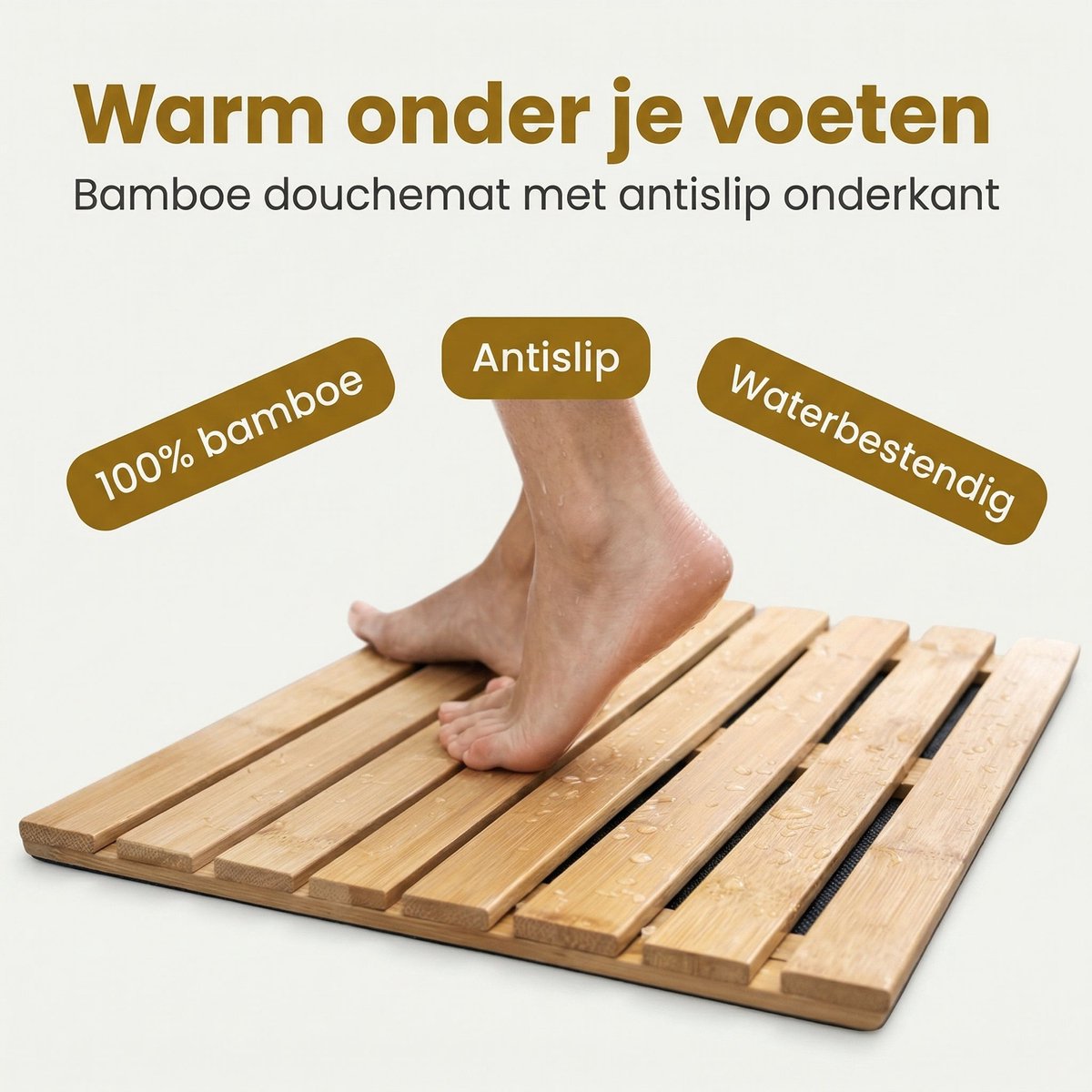 Cheqo® Douchemat Bamboe - Badmat Antislip - Badkamermat - Saunamat - Houten Mat - Zwembadmat - Vloermat - Doucherooster - Lattenrooster - Badplank - voor Douche en Bad - Spa en Wellness - Waterbestendig — cadeau in Wonen & Interieur - foto 2