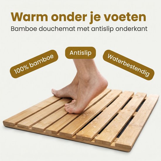 Cheqo® Douchemat Bamboe - Badmat Antislip - Badkamermat - Saunamat - Houten Mat - Zwembadmat - Vloermat - Doucherooster - Lattenrooster - Badplank - voor Douche en Bad - Spa en Wellness - Waterbestendig