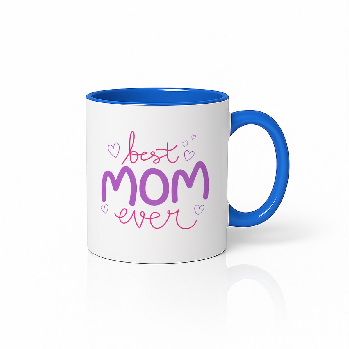 Wit & Blauwe “Best Mom Ever” Mok 330 ml – Schattige Hartjes Koffiemok – Perfect Cadeau voor Mama