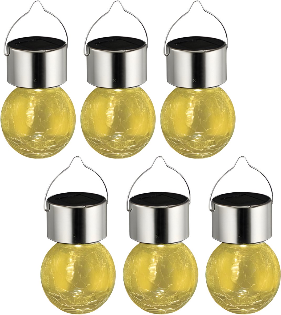 Sunnydays Solar sfeer hanglamp - 20x - tuin - lampenbol - geel - glas - 9 cm - ophang haak