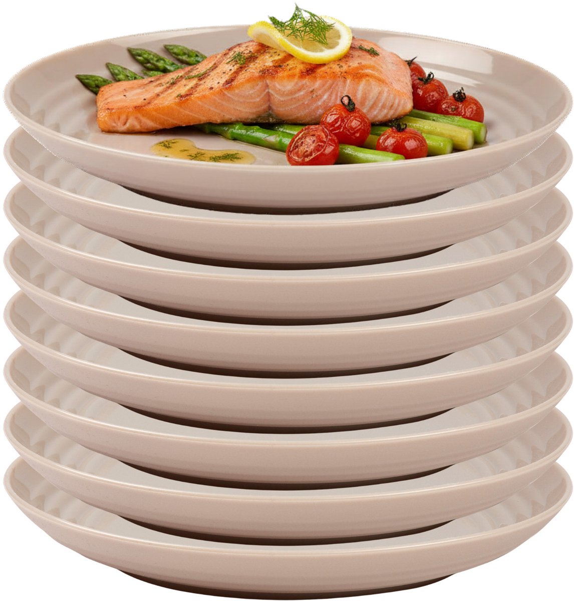 Plasticforte Rond camping bord - 8x - onbreekbaar - D25 cm - beige - kunststof - bbq - verjaardag