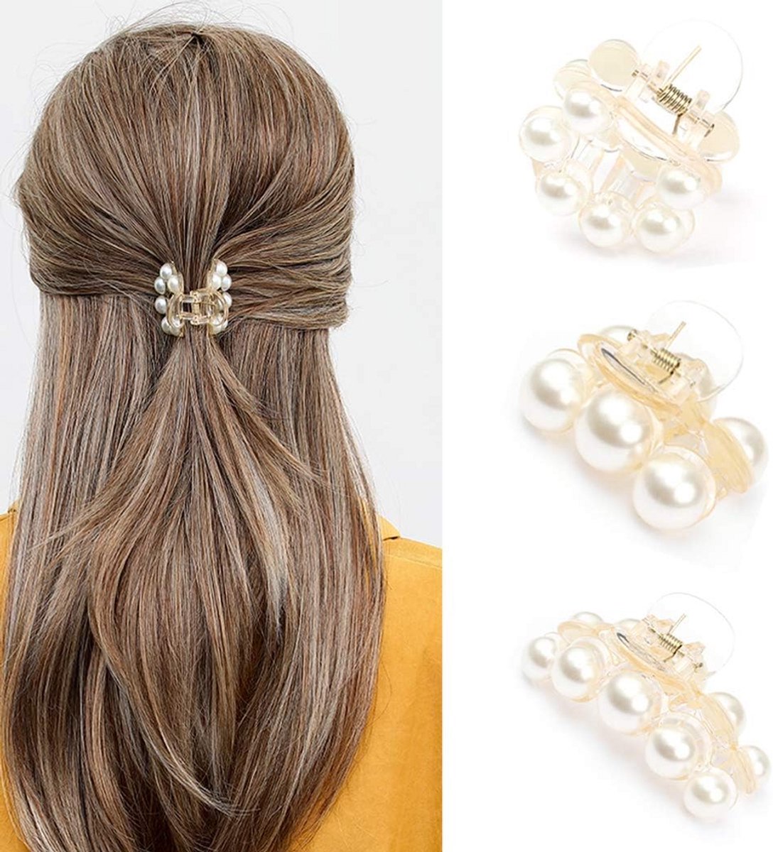 Haarklemmen Set 3 Stuks Champagne Parel Antislip Haarspeldjes voor Dames en Meisjes