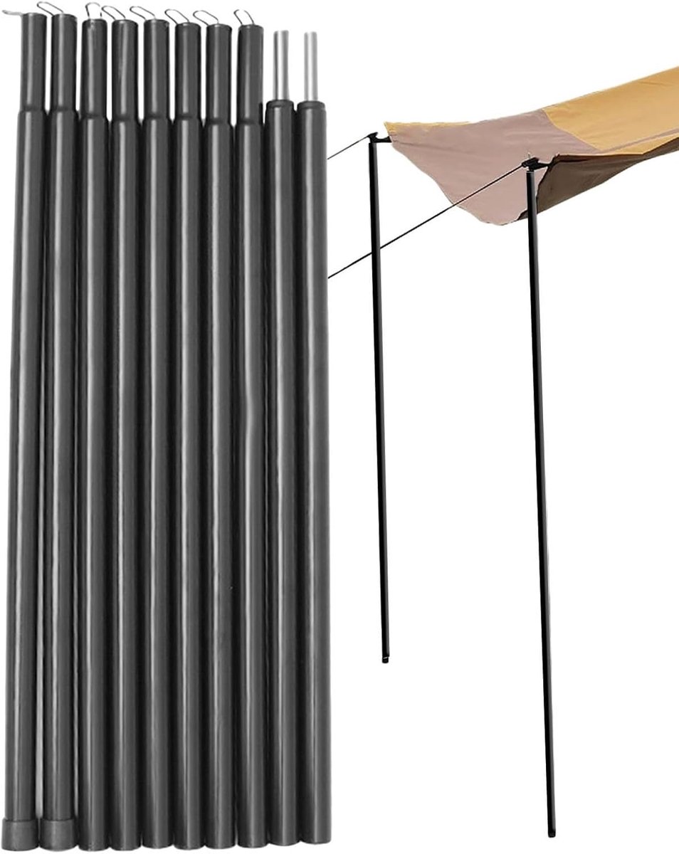 Telescopische tentstokken - Tarpstokken steunstangen - Outdoor overkapping - Roestwerende coating - 200 cm - Zwart