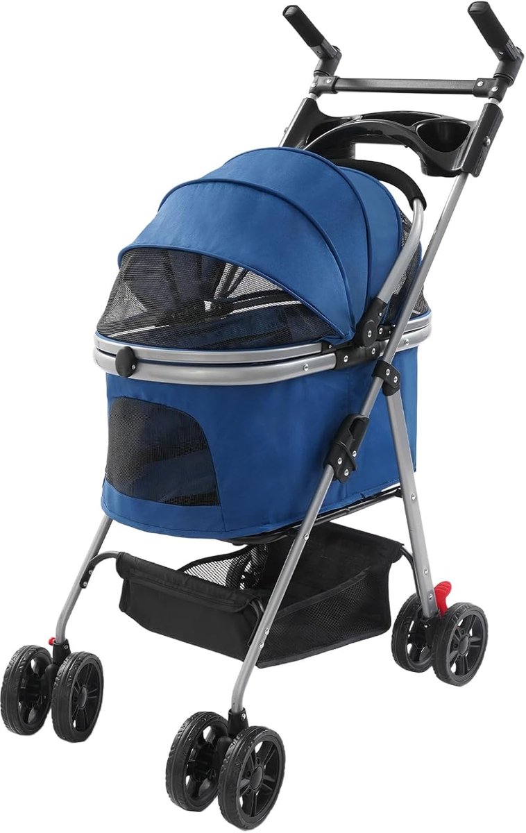 Huisdierenwagen - Hondenbuggy Kattenwagen - Veilig Vervoer - 3-in-1 Functionaliteit - Tot 12 kg - Donkerblauw