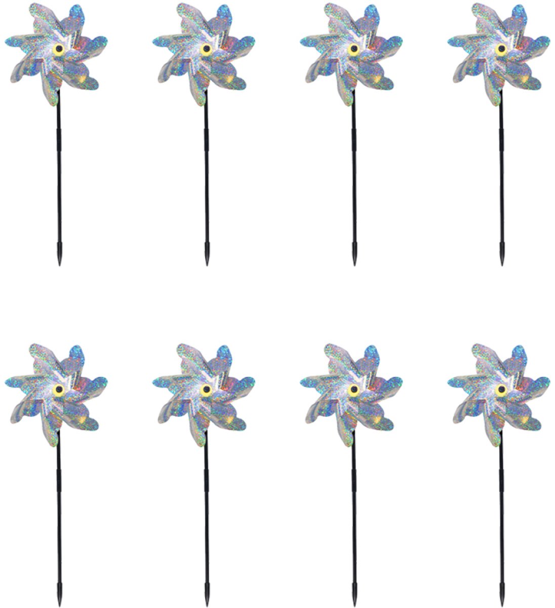 QTTVBTNA – 8 Stuks Reflecterende Windmolens – Windspinners voor Tuin en Erf – voor Balkon en Tuin – Weerbestendig en Eenvoudig te Installeren – Outdoor Tuinaccessoire – 18 x 55 cm – Zilver