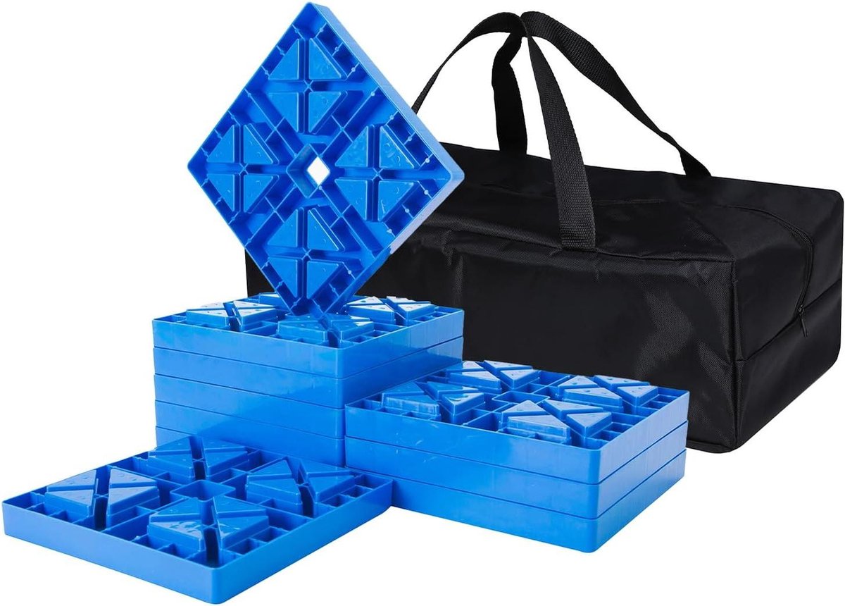 Nivelleringsblokken Camper - Wielblokken Caravan - Stabiliseren Voertuigen - Anti-slip Pads - 10 Delig Set - Blauw