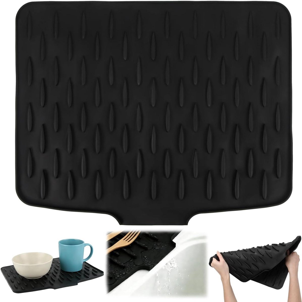 Afdruipmat Keuken - Schoon Werkblad - Snel Drogen - Antislip Groeven - 40x32 cm - Zwart