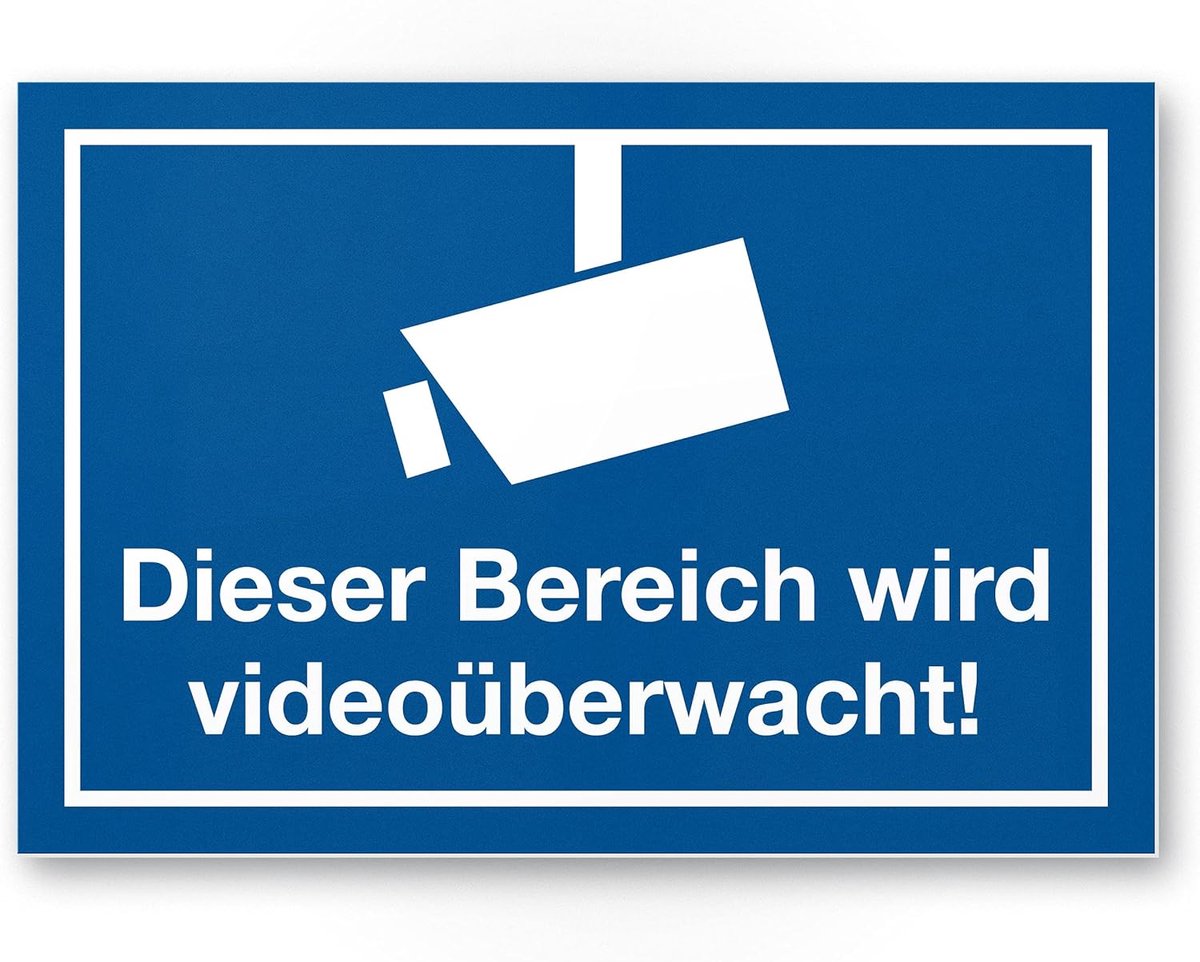 Waarschuwingsbord - Videobewaking - Inbraakpreventie - Weerbestendig Kunststof - 30 x 20 cm - Blauw