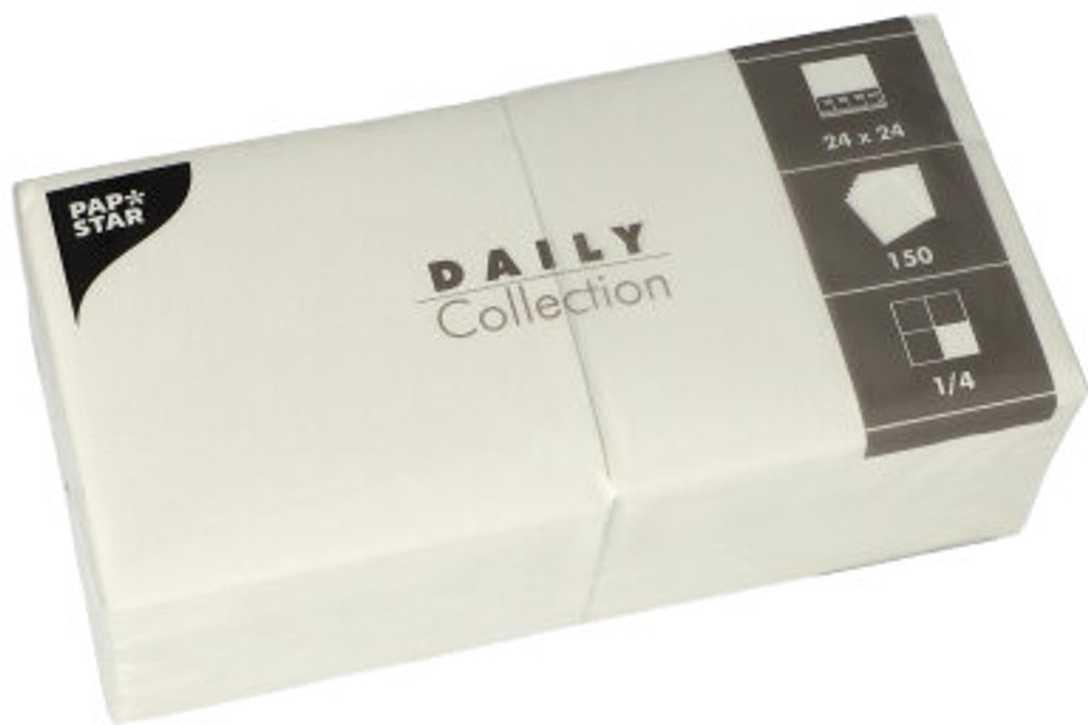 6x 150 Servetten DAILY Collection 1/4 vouw 24 cm x 24 cm wit