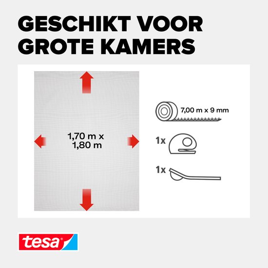tesa INSECT STOP H&L Fly Screen Premium for Windows - hor met sterke klittenband, verwijderbaar zonder resten, op maat snijden - 170 x 180 cm - antraciet (transparant)