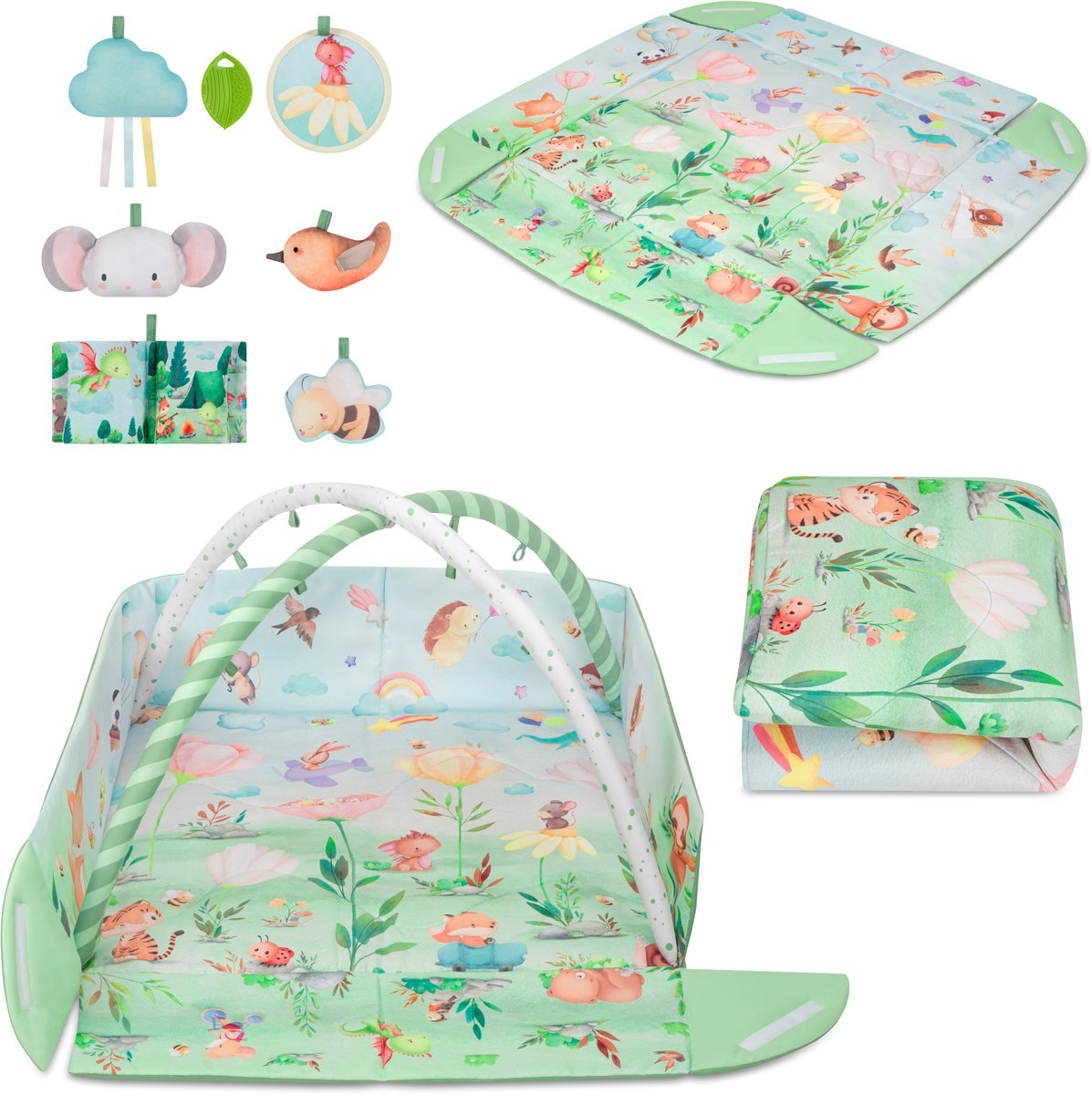 Lionelo Inga Multicolor – Multifunctionele Speelmat met Bogen – Speelkleed & Speelhek – 7 Sensorische Speeltjes – Baby Ontwikkeling & Motoriek — afbeelding 19