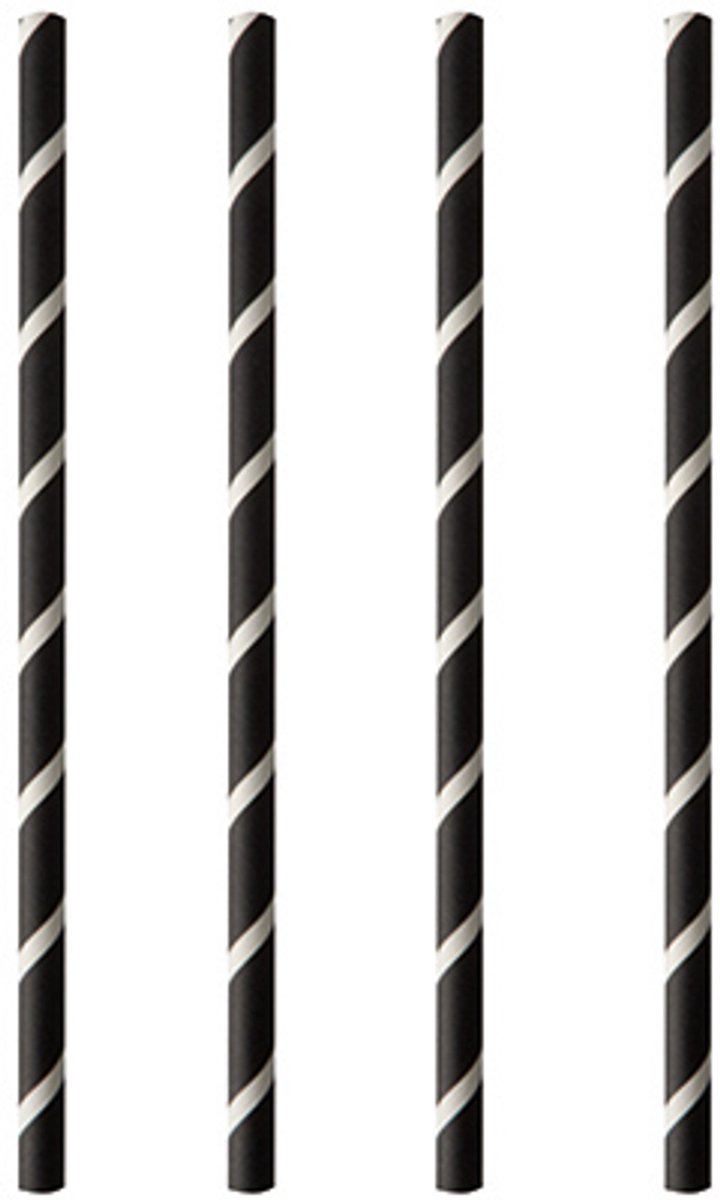 8x 100 Shake rietjes papier Ø 8 mm · 20 cm zwart/wit Stripes