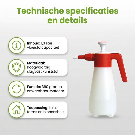 1 x BSI – Turbo Handdrukspuit – Handmatig Pompsysteem – 1,3 L - Handdrukspuit 360° - Spuit Ondersteboven - Spuit In Alle Richtingen - Spuit Voor Tuin - Spuit Voor Reiniging — afbeelding 4