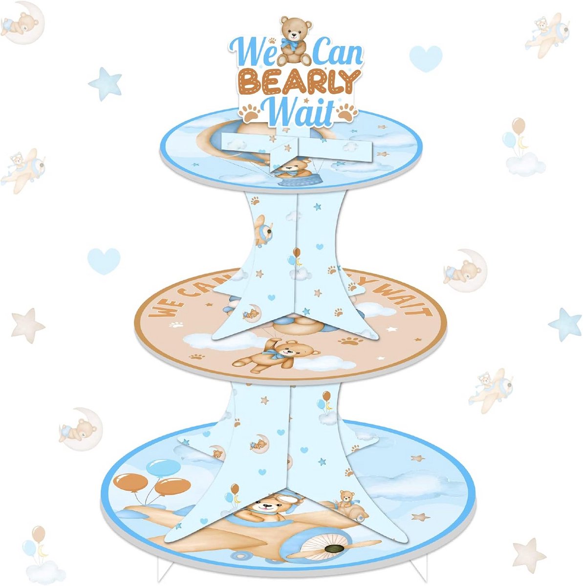 3-Laags Cupcake Standert voor Baby Shower & Feest - Schattig Beren Thema