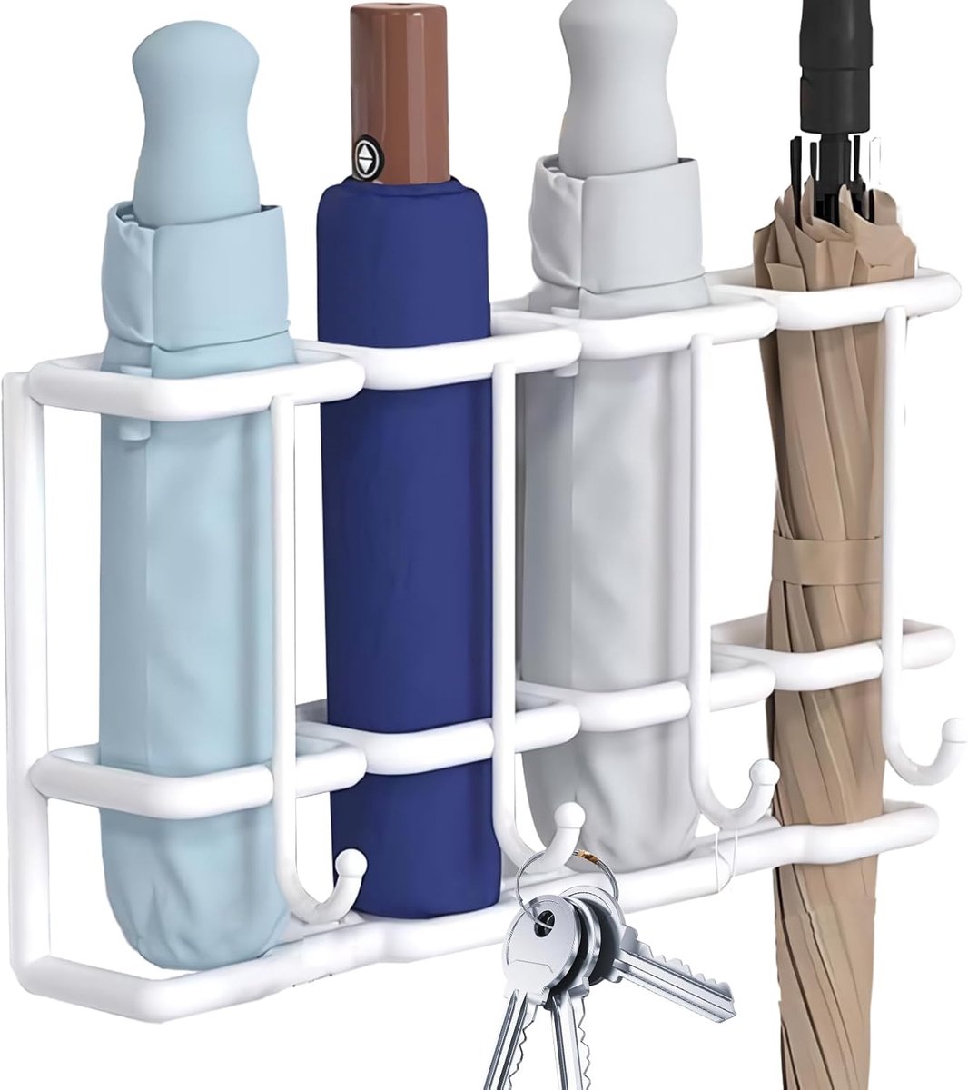 Paraplustandaard Wandmontage - Opbergrek Paraplu - Entree Organiseren - Magnetische Adsorptie - 10.8x17.3x10.8 cm - Wit