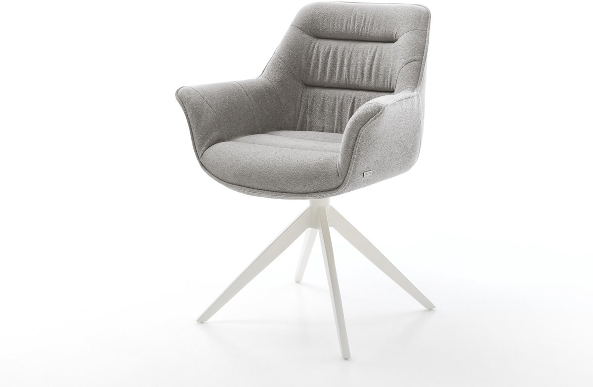 Eetkamerstoel Kaira-Flex kruisframe breed wit zachte stof met structuur grijs 360° draaibaar rocker-functie