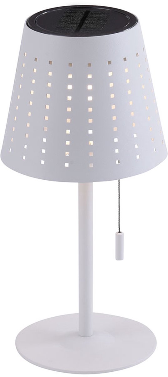 Tafellamp solarlamp buitenlamp terraslamp, timer USB kabel oplaadbare batterij dimbaar trekschakelaar IP44, wit, 1x LED 2W 155Lm 3000K, DxH 14x30cm