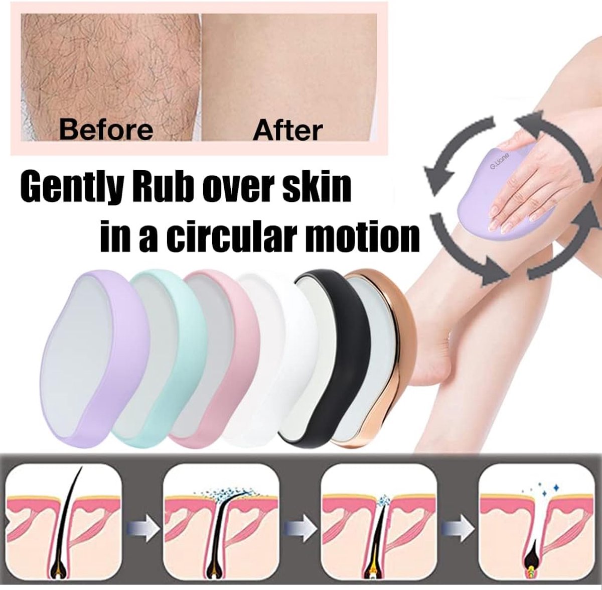 Kristallen haarverwijderaar - Epilator ontharen - Pijnloos ontharen - Herbruikbaar duurzaam apparaat - 107 x 67 cm - Paars thumbnail 7