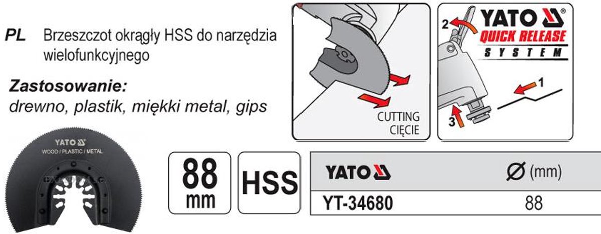 Yato Serie - HSS Halfronde Zaagblad - 88mm - Quick Release - Voor Hout en Metaal