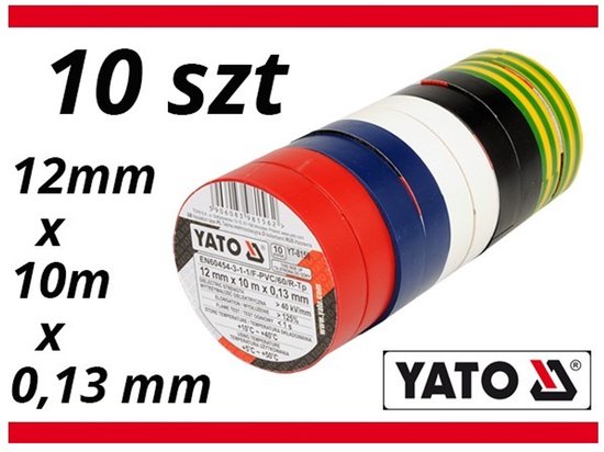 Yato Serie - Isolatietape - 12mm x 10m - Mix Kleur - Set van 10 van Merkloos — afbeelding 4
