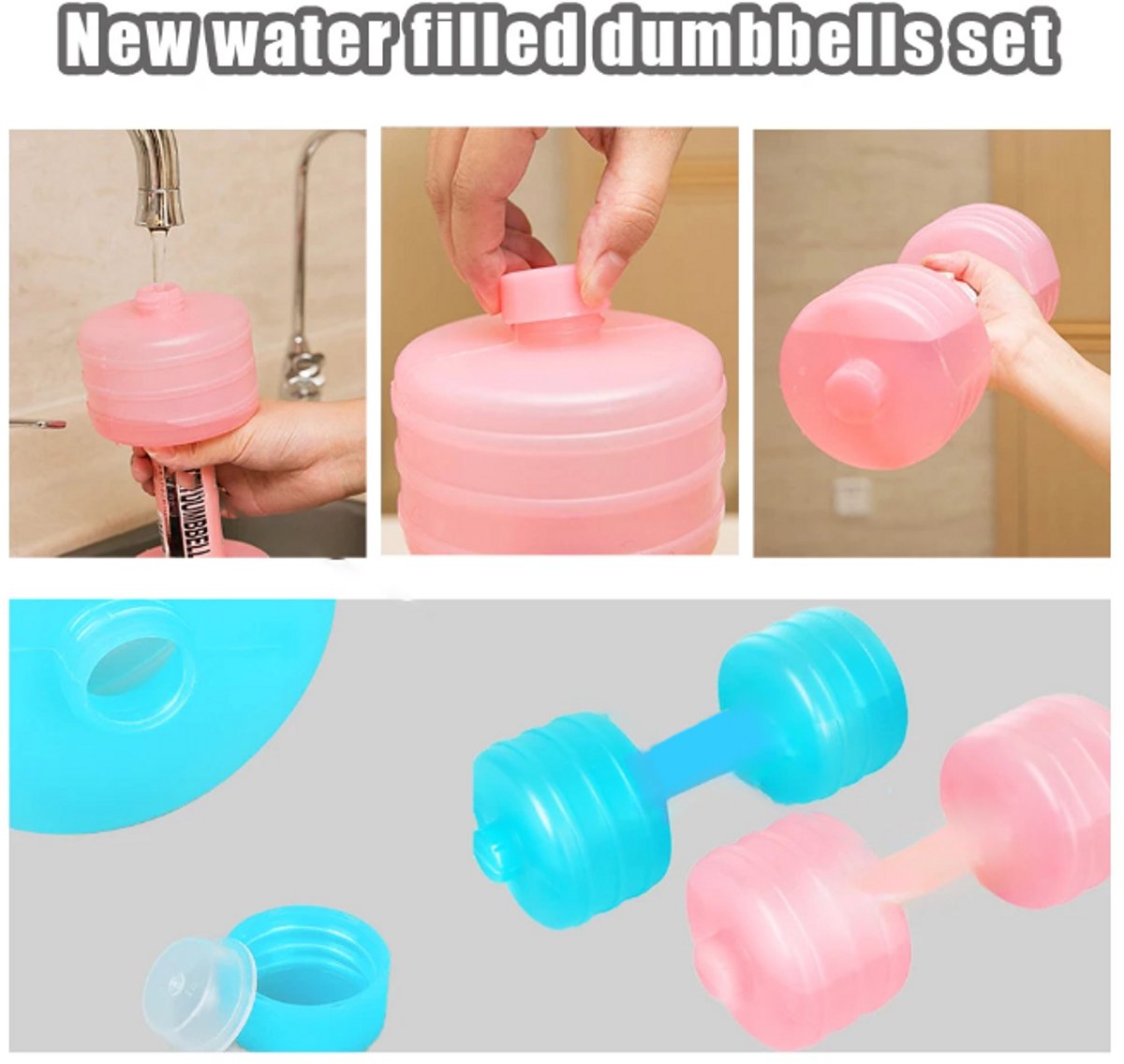 Draagbare Watergevulde Dumbbells – Waterfles Fitness voor Krachtoefeningen, Arm Training en Thuis Gym - Roze – foto 5