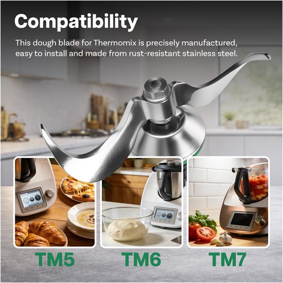 Deegmes RVS Geschikt voor Thermomix TM7, TM6 & TM5 van MMOBIEL - Deegmengmes Ideaal voor Brood- en Pizzadeeg - Geen Deegresten - Voor Thermomix Keukenmachines — afbeelding 3