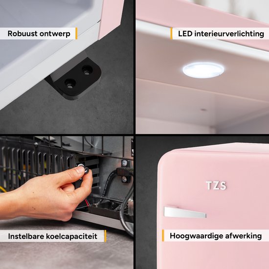 TZS First Austria Mini koelkast - Minibar - 40 liter - Vrijstaand - Volledig stil 22dB - Retro - Roze van TZS First Austria — afbeelding 3