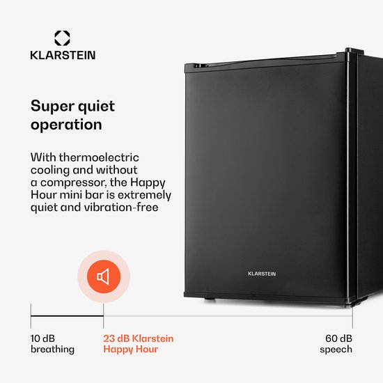 Klarstein Minibar Happy Hour Minikoelkast Drankkoelkast - 40L 5-15°C 23 dB - voor Hotelkamer voor Partykelder - LED-Binnenverlichting - Mini Fridge Kleine Koelkast Hotelkoelkast Drankkoeler Compact Koelkast van Klarstein — afbeelding 3