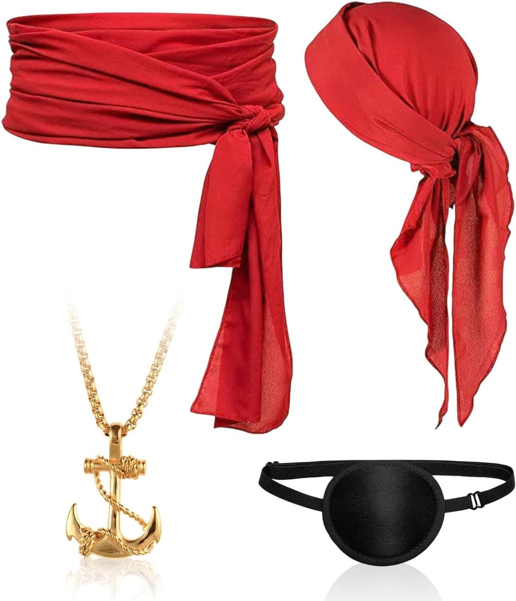 Piratenkostuum Accessoires Set met Rode Bandana en Riem - Perfect voor Carnaval, Halloween en Cosplay Feesten