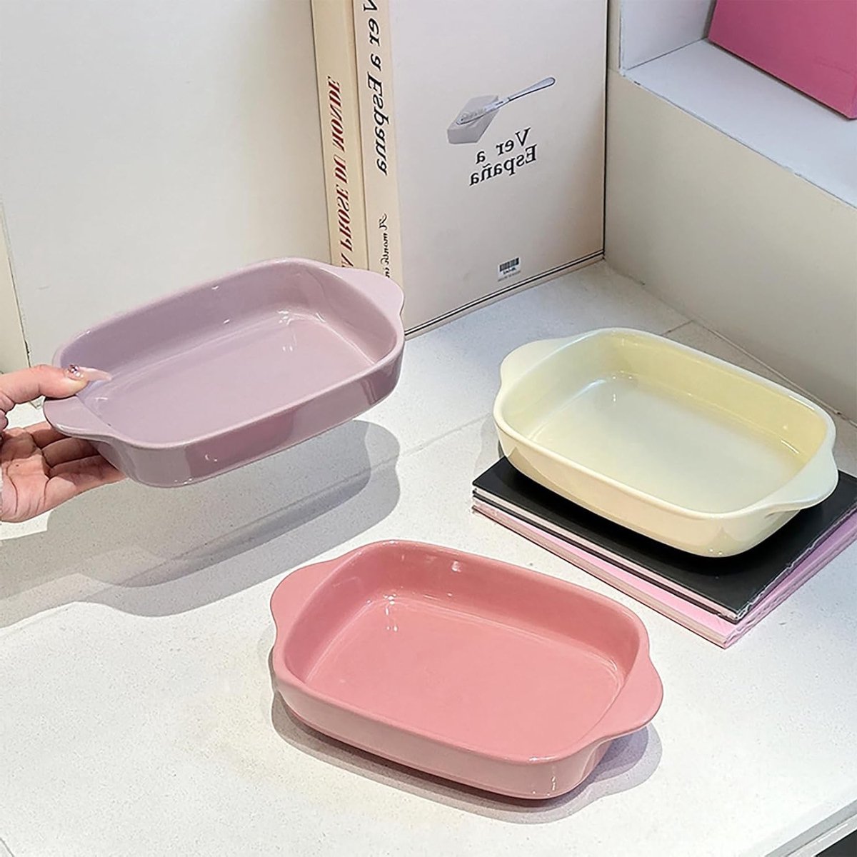 Set van 2 kleurrijke keramische ovenschaal voor lasagne en bakken — cadeau in Kookcadeaus - foto 4