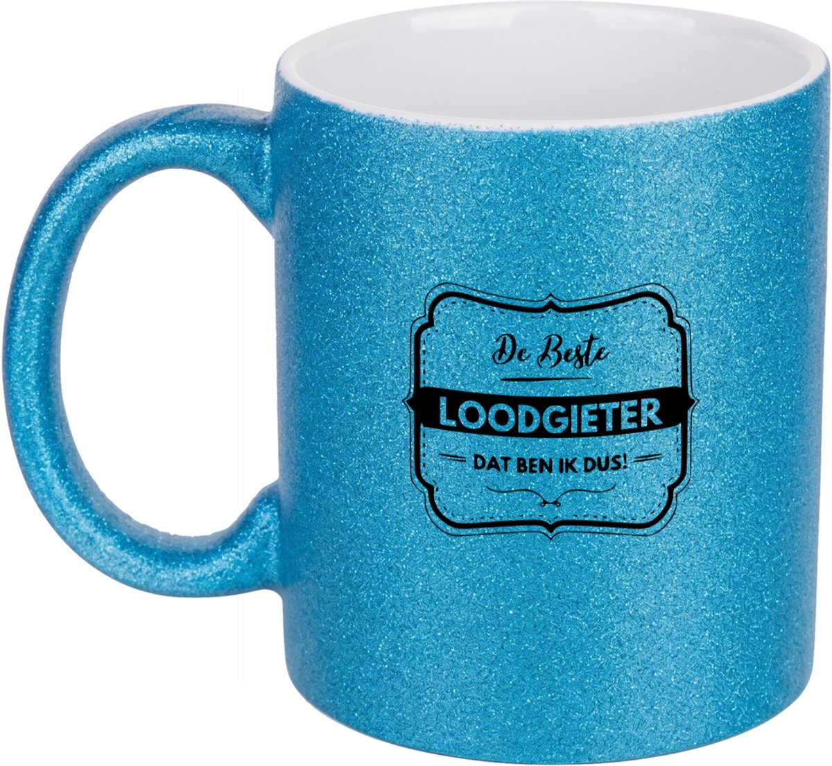 Hacebo® - De beste loodgieter dat ben ik dus koffiebeker glitter blauw - Loodgieter - Vrienden familie - thee mok - koffie beker - Collega - Cadeau - koffiemok - 350 ML inhoud