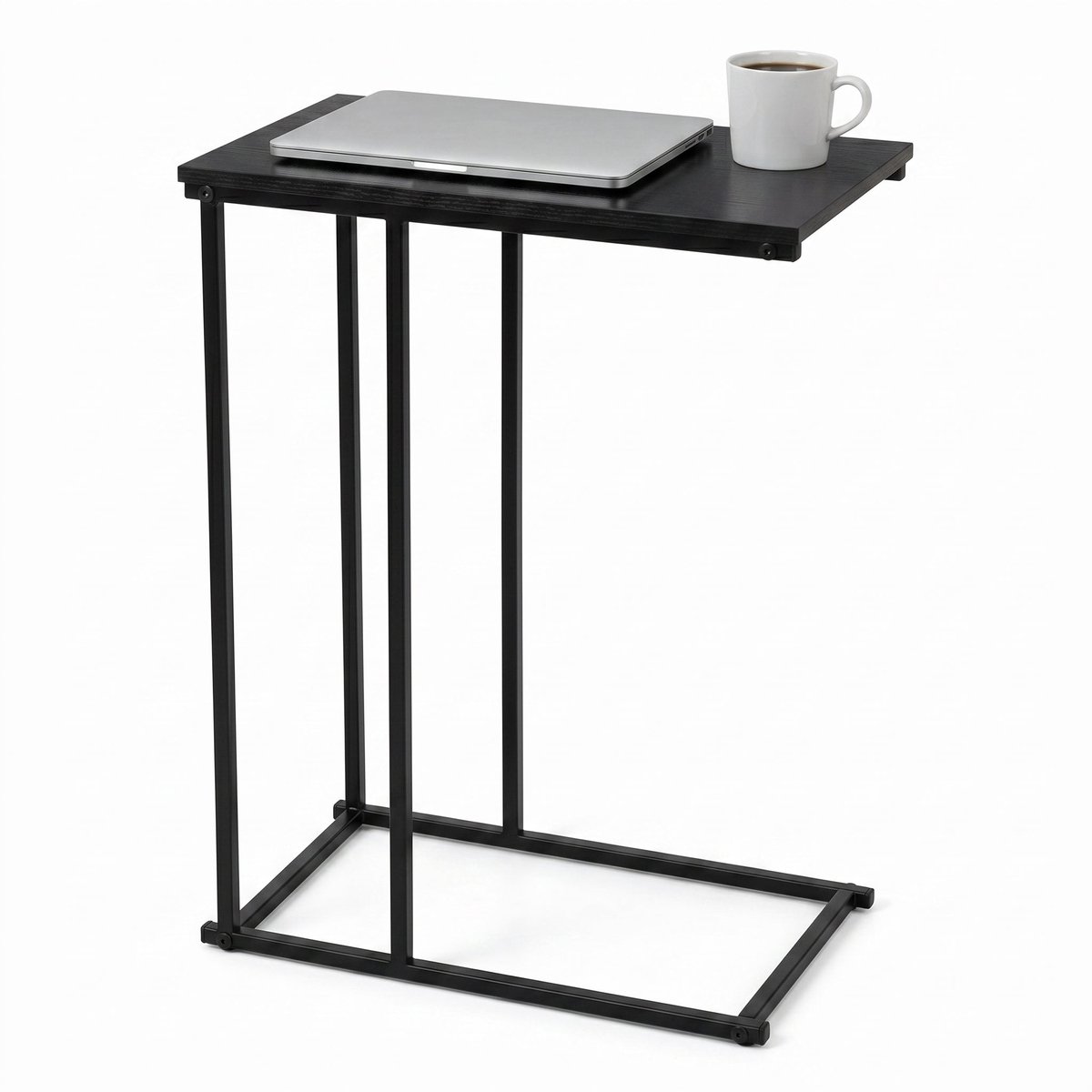 Cheqo Bijzettafel - Laptoptafel - Banktafel - Zwart - met Metalen Frame - voor Woonkamer en Slaapkamer - Industrieel Design - Sofa Tafel - Nachtkastje - Salontafel - Sidetable - Koffietafel - Haltafel - MDF Tafelblad Multi