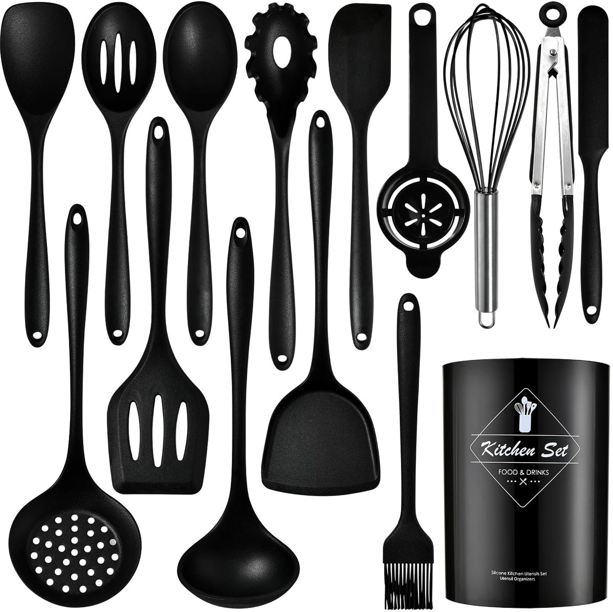 Kookgerei set - 15-delige siliconen kookgerei set - Kookgerei set voor camping - Vaatwasserbestendig - Professioneel keukengerei voor thuis - Keukenaccessoires