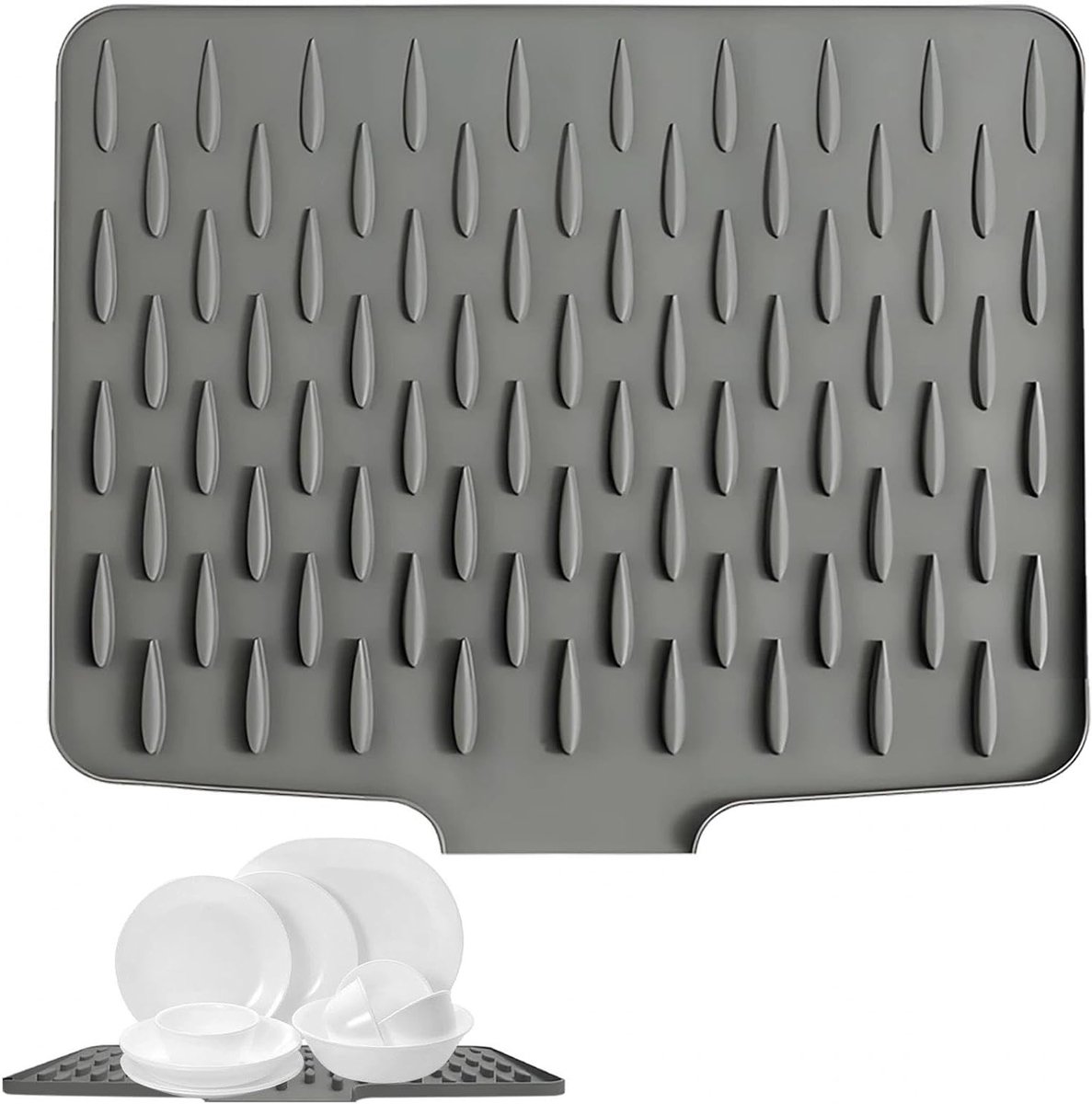 Antislip afdruipmat voor servies en levensmiddelen, siliconen waterafvoerpad, vaatwasmachinebestendig, grijs en duurzaam