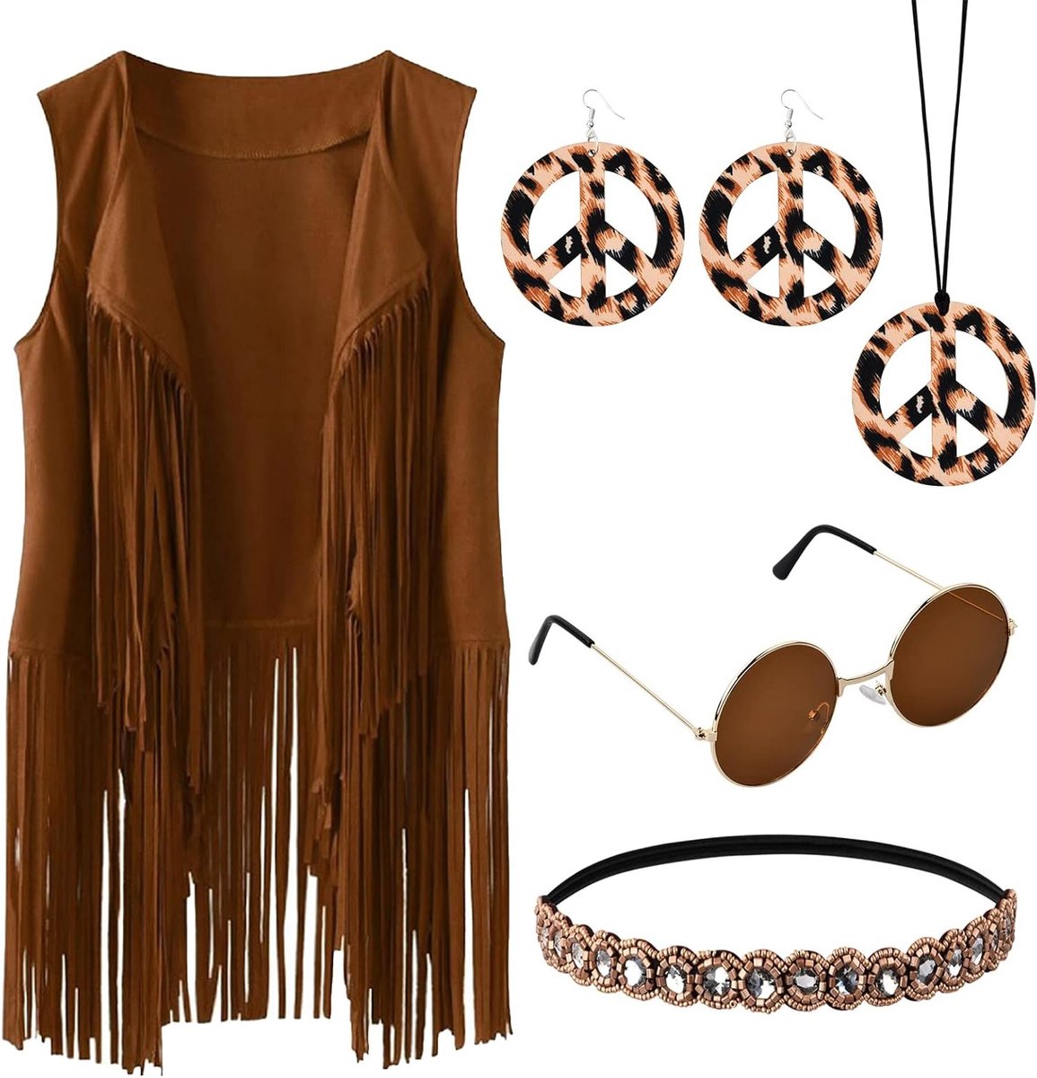 Hippie Kostuum voor Vrouwen met Fringes en Bolero - 70s Disco Outfit voor Carnaval en Feestjes