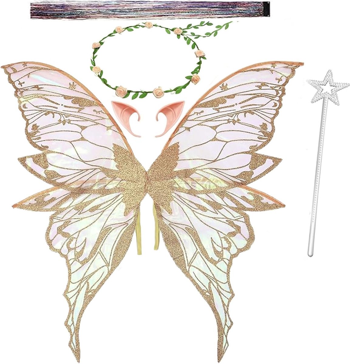 Betoverende elfenvleugels voor kinderen en volwassenen, inclusief elfenoortjes, haarband en ster, perfect voor cosplay en feestjes